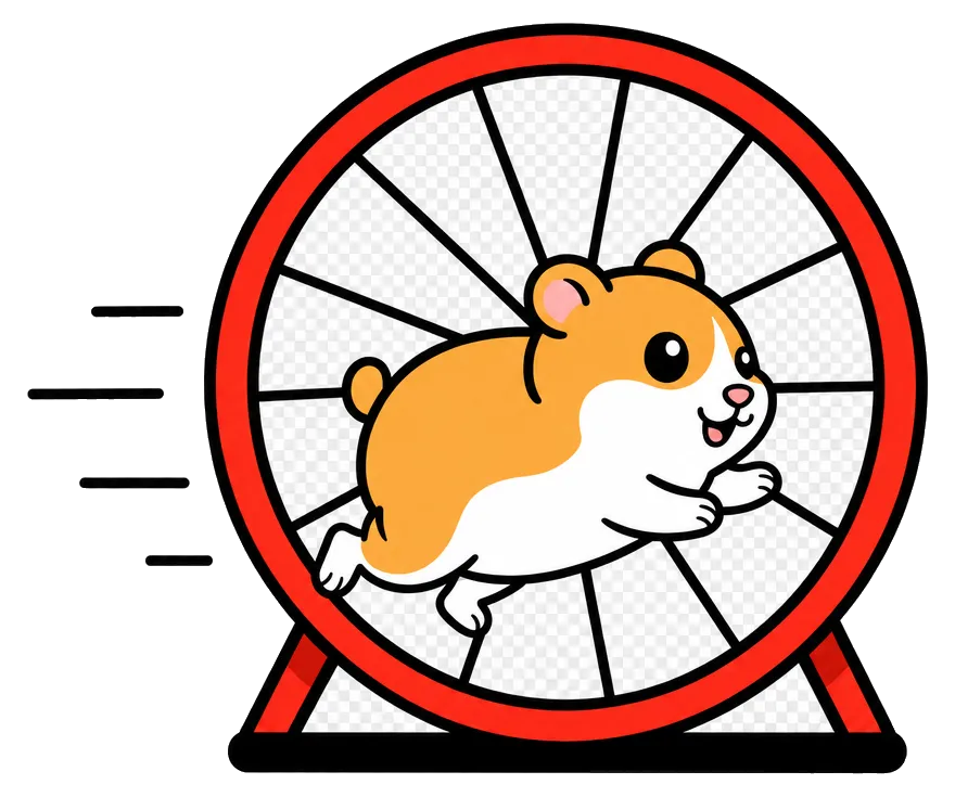 The Nibfy hamster running happily inside a red hamster wheel